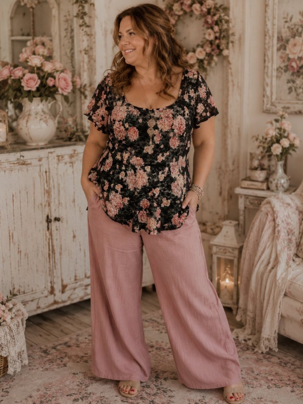 Torrid Black Floral Semi Sheer Puplum Blouse Size 0 (Large) | Shabby Chic